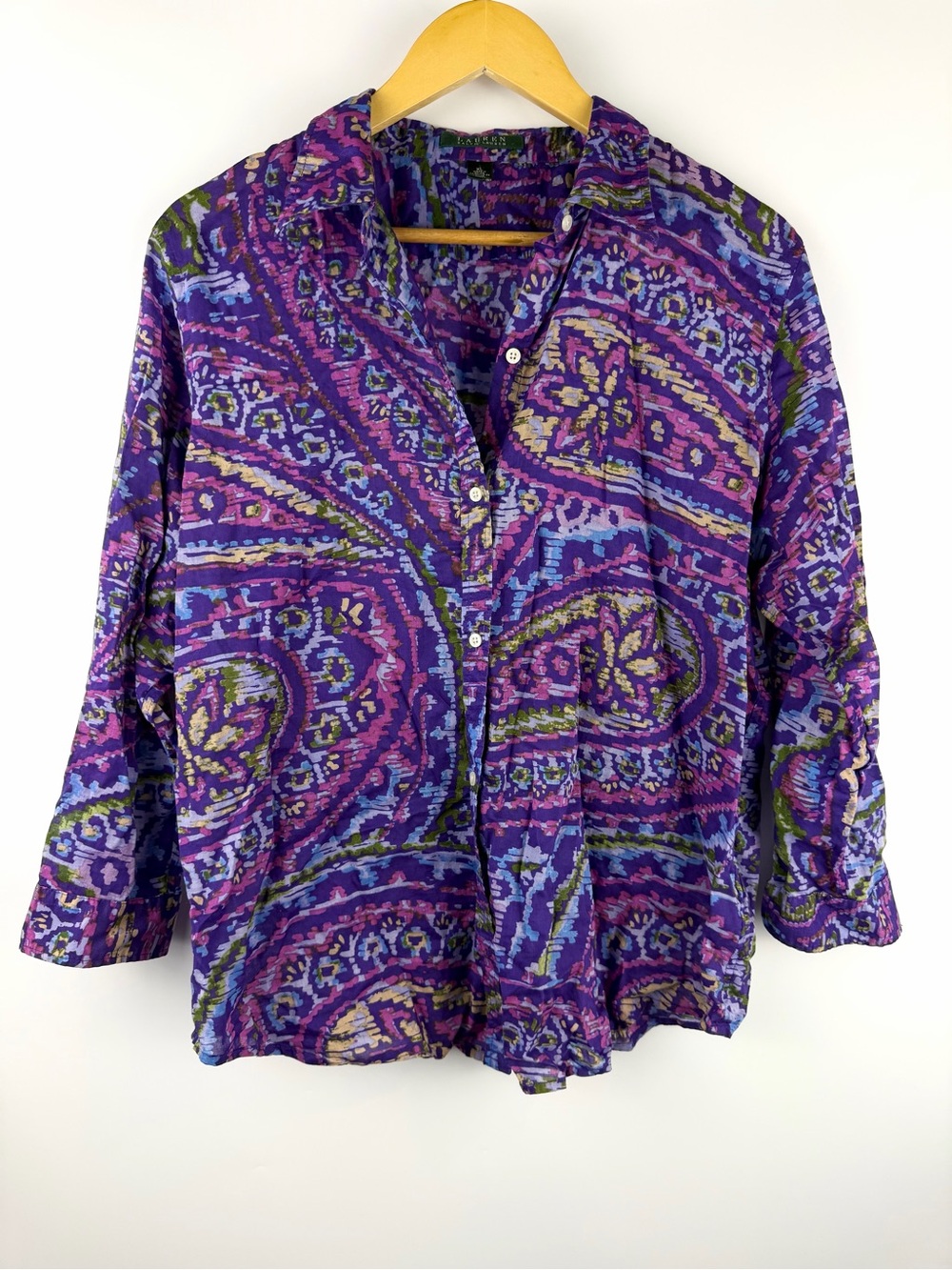 Boho Paisley Print Button Down Purple Vintage Ralph Lauren Sz XL